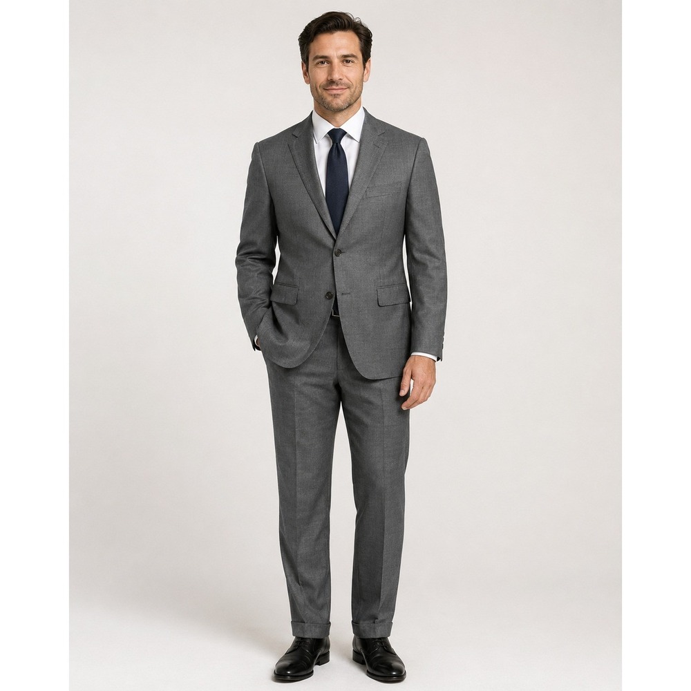Cremieux Loro Piana Super 130s Wool Suit Mens 46R 40W Grey Pleated Made Canada